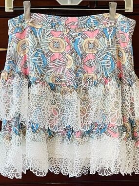 Mulla Women’s Multicolor Abstract Floral Layered Lace Skirt sz Large NWT New